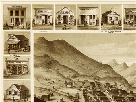 Virginia City, Nevada in 1861 - Bird's Eye View, Aerial, Panorama, Vintage, Antique Map ...