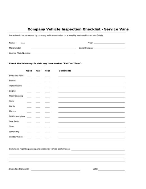 Free Printable Vehicle Checklist [Inspection & Maintenance] Word, PDF, Excel