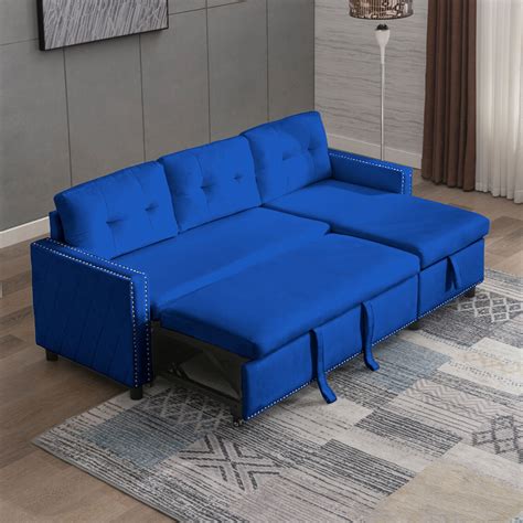 Velvet Sectional Sleeper Sofa Bed with Large Chaise Storage,L-Shape Sleeper Sofa | eBay