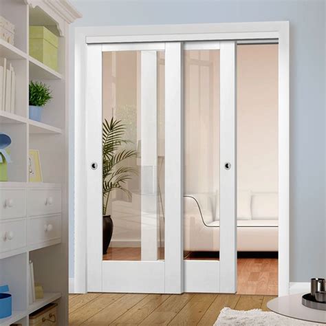 Pass-Easi Two Sliding Doors and Frame Kit - Pattern 10 1 Pane Door - Clear Glass - White Primed ...