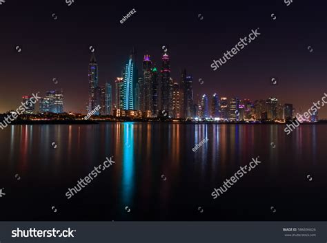 Panoramic Night View Dubai Marina Skyscrapers Stock Photo 586694426 ...