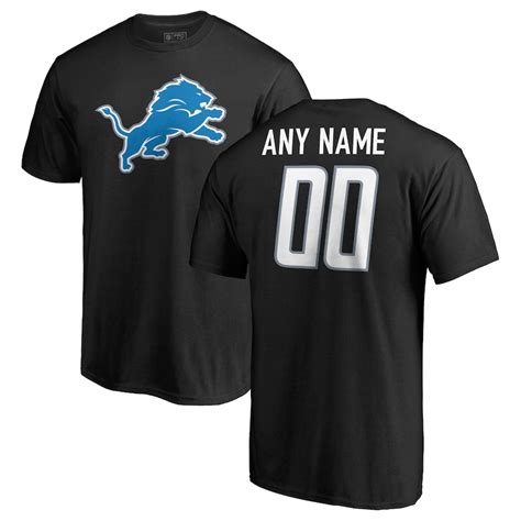 Men's Pro Line Black Detroit Lions Any Name & Number Logo Personalized T-Shirt