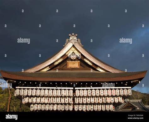 Lit Lanterns at Yasaka or Gion Shrine at night. Yasaka Shrine is one of ...