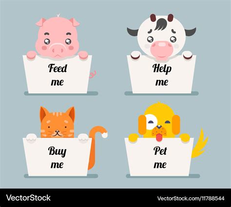 Beggar animals help cat dog pig cow cartoon flat Vector Image