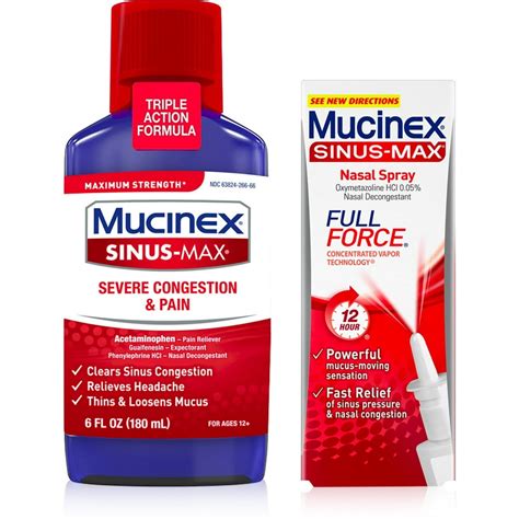 Mucinex Sinus-Max Severe Congestion & Pain Liquid 6 oz & Mucinex Sinus-Max Full Force Nasal ...