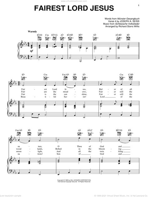 Fairest Lord Jesus sheet music for voice, piano or guitar (PDF)