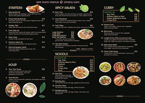 Menu at Siam Thai Restaurant, Esperance