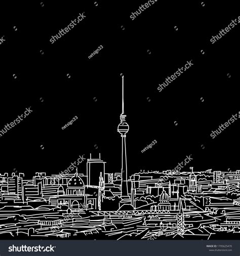 Berlin Skyline Drawing Black White Hand Stock Vector (Royalty Free ...