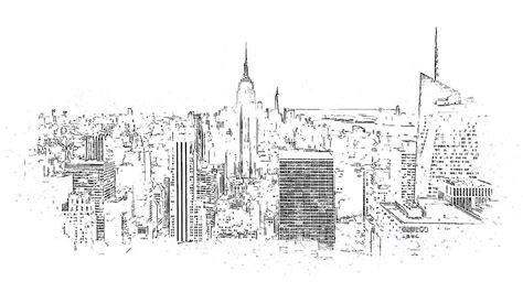 New York City skyline with skyscrapers, pencil drawing Digital Art by ...