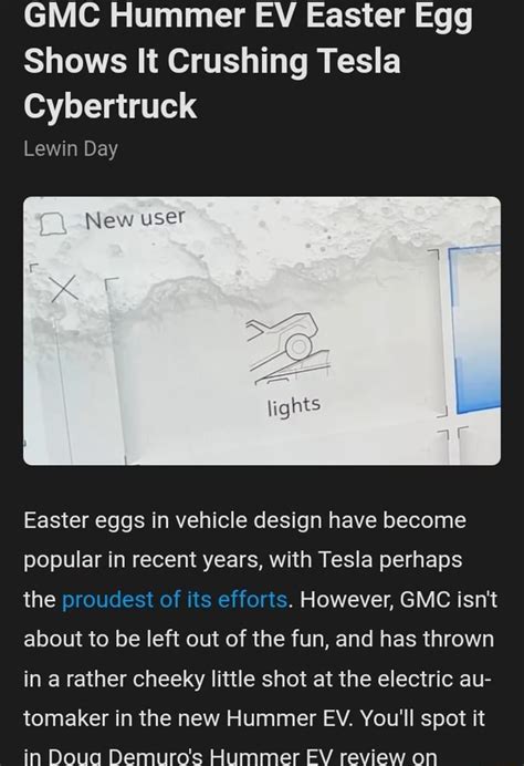 GMC Hummer EV Easter Egg Shows It Crushing Tesla Cybertruck Lewin Day New user lights Easter ...