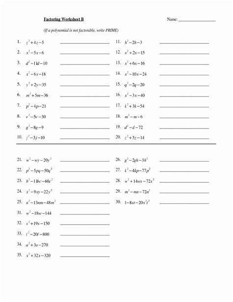 Factoring A 1 Worksheet