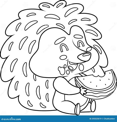 Outlined Funny Hedgehog Cartoon Character Eating Watermelon Stock Vector - Illustration of ...