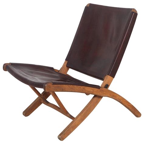 Italian Leather and Wood Folding Chair at 1stdibs