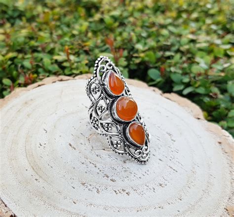 Red Carnelian Multi Stone Ring In Sterling Silver Size US 9 | Etsy