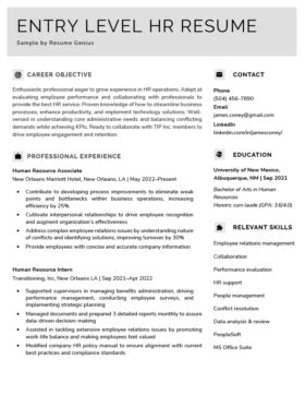 Entry Level HR Resume - Sample & Template (Free Download)