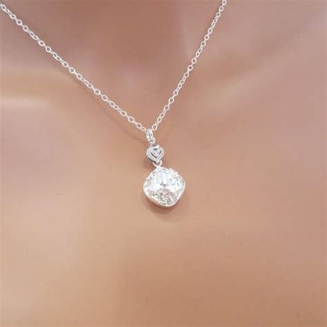 Simple Wedding Necklace, Crystal Bridal Necklace, Wedding Jewelry, Cushion Cut Crystal Necklace ...