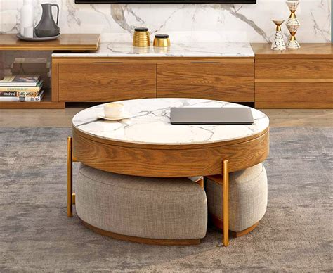 This Amazing Lifting Coffee Table Has 3 Hidden Ottomans And Doubles as a Desk