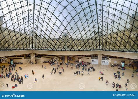 Panoramic View of Inside the Louvre Pyramid in Paris Editorial Stock ...