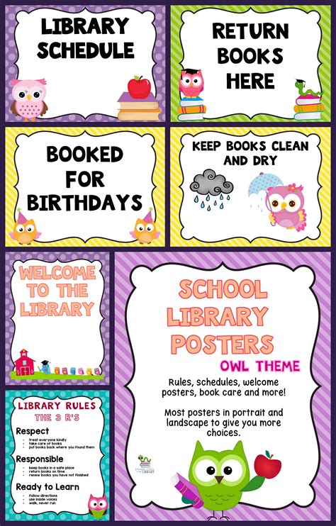 Owl Themed Library Poster Set