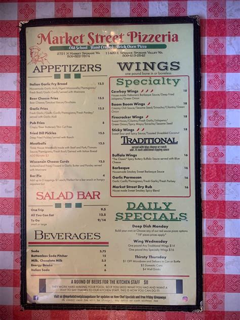 Menu at Market Street Pizza pizzeria, Spokane