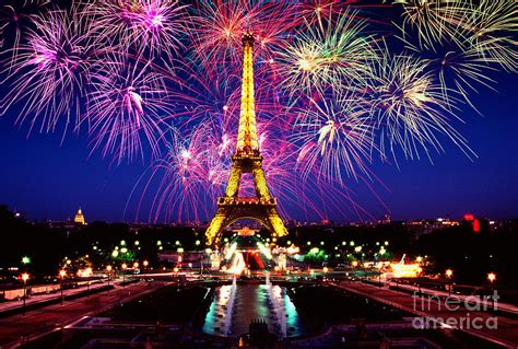 Eiffel Tower And Fireworks Photograph by Trevor Payne