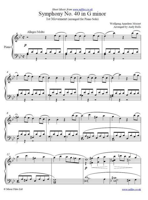 Mozart's Symphony No.40 in Gm (1st Movement) for piano - click to download sheet music | Sheet ...