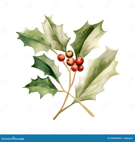 Watercolor Holly Berries and Leaves Illustration Stock Illustration ...