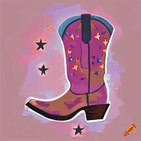 Pastel pink cowboy boots with stars illustration