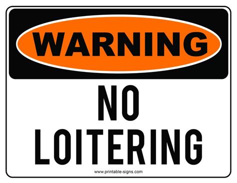 Warning No Loitering Sign Printable - Printable Signs