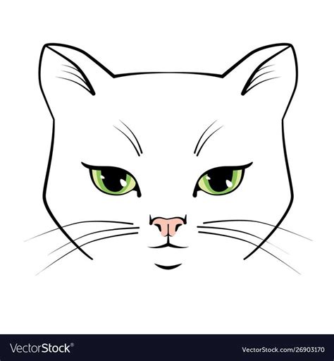 Cat cute face. Black outline drawing kitten character. Vector illustration for greeting card ...