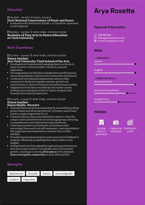 Dance Teacher Resume Teacher | Kickresume