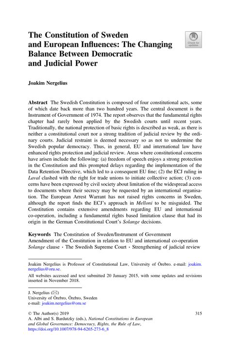 (PDF) The Constitution of Sweden and European Influences: The Changing ...