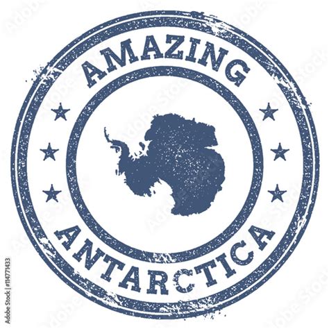 Vintage Amazing Antarctica travel stamp with map outline. Antarctica travel grunge round sticker ...