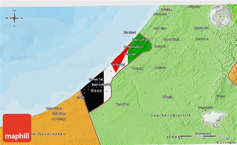 Flag 3D Map of Gaza Strip, political shades outside, flag aligned to ...