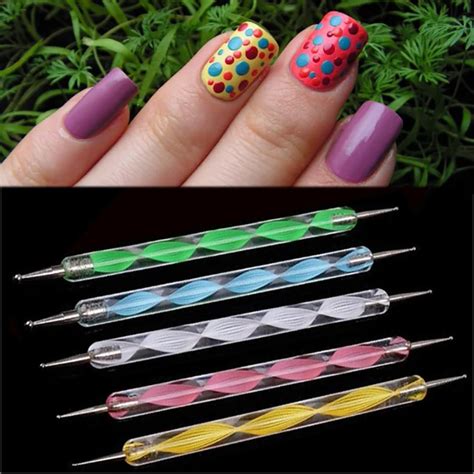 5Pcs 2 Way Dotting Tools Marbling Tool Nail Art Manicure Tool Doting ...