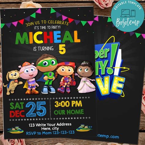 EDITABLE Super Why Birthday Invitation Digital File | Bobotemp