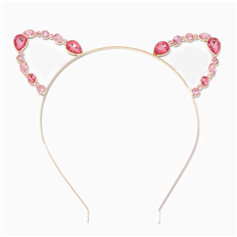 Gold Pink Rhinestones Cat Ears Headband | Claire's US