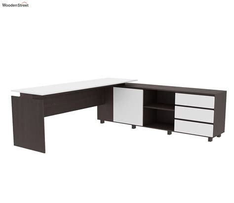 Buy Nexora L shape Modular Office Table with Three Drawers (Flowery Wenge Frosty White) Online ...