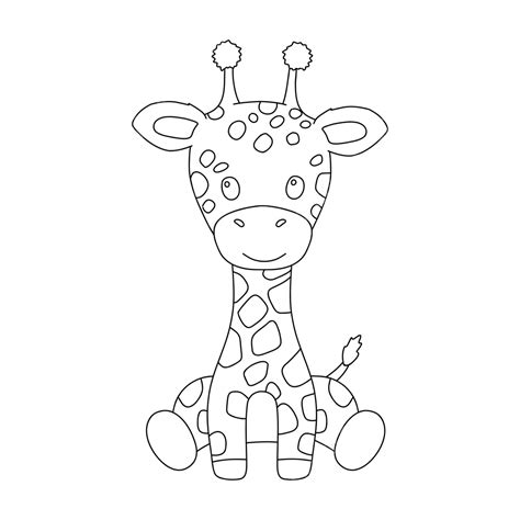 Adorable Baby African Giraffe Depicted In Outline Style For A Coloring Book Vector Illustration ...