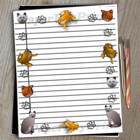 Printable Cat Border Lined Paper Writing Paper Digital