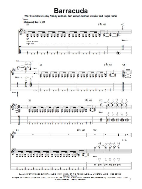 Barracuda by Heart Sheet Music for Guitar Tab (Single Guitar) at Sheet Music Direct