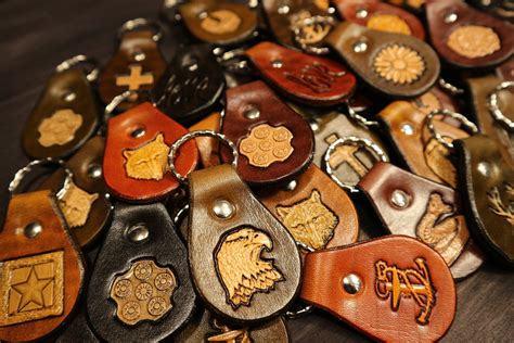 CUSTOM LEATHER KEYCHAIN with various 3D stamps, in six colors ...