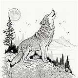 Kleurplaten Wolf Huilend Naar De Maan Voor Volwassenen  sketch template