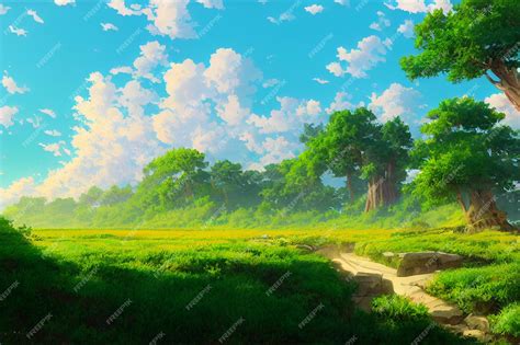 Premium Photo | Beautiful Environment Nature Illustration in Anime Art Style Background Image