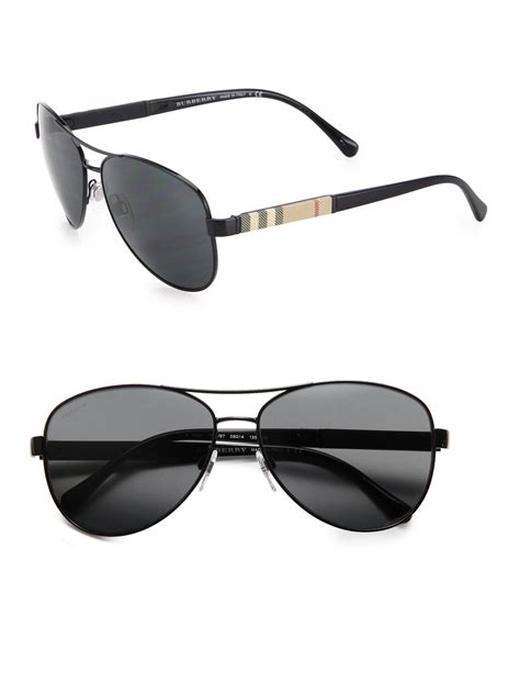 Burberry 59mm Check-print Aviator Sunglasses in Black for Men - Lyst