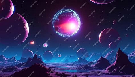 Premium Photo | The image is of a futuristic art scene with glowing planets