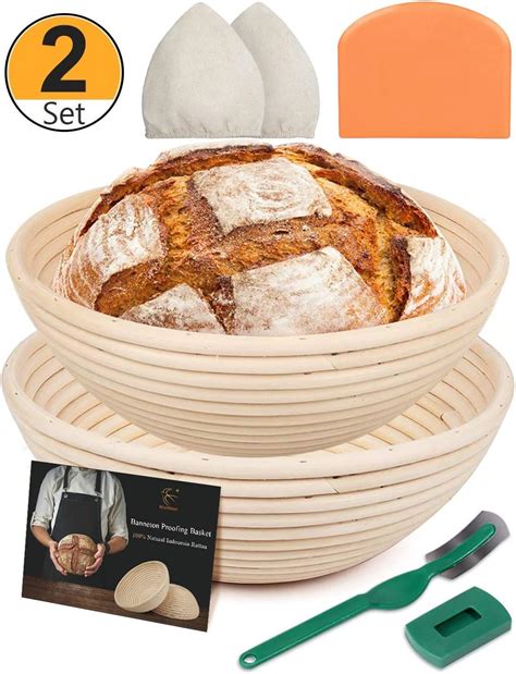 Amazon.com: Round Banneton Bread Proofing Basket Baking Dough Rising Bowl 2 Set Sourdough ...