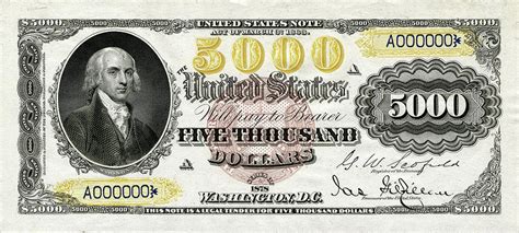 U.S. Five Thousand Dollar Bill - 1878 $5000 USD Treasury Note Digital ...