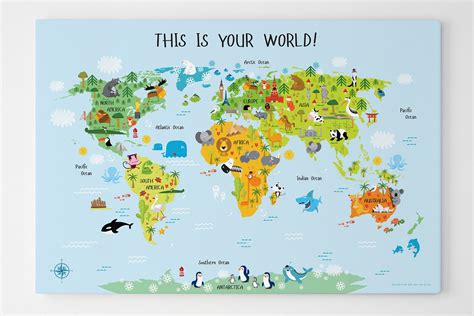 Childrens World Map Kids World Map Daycare Decor Classroom - Etsy Canada