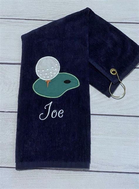 Golf Personalized Towel Golf Ball & Green Embroidery Golf Gift for the Golfer Navy Blue Golf ...